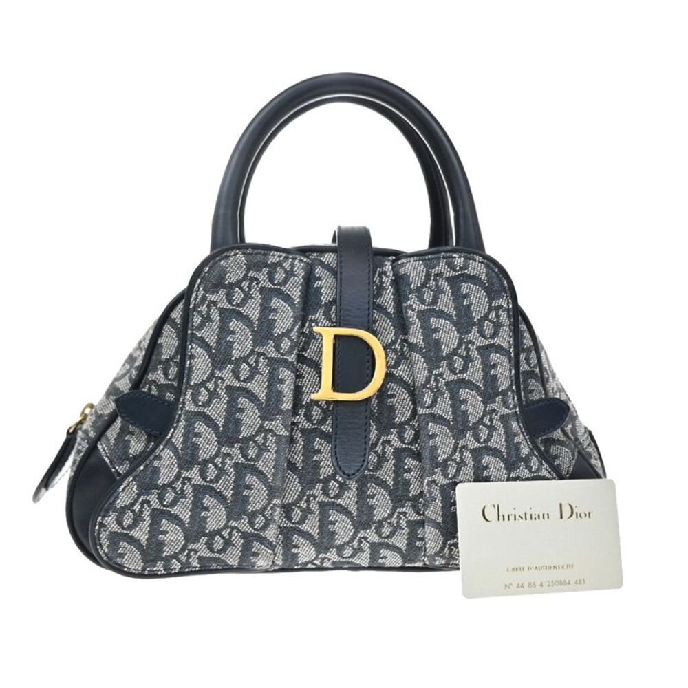 Christian Dior Vintage Saddle Bowler Diorissimo Canvas Navy Canvas Handbag